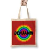 Benjamin Name Custom - Vintage Retro Rainbow Style Design Giftbaby-Gift For Him Bez Çanta Uzun Saplı - Açık Bej - 40 X 40