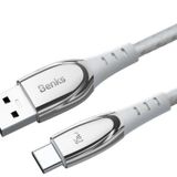 Benks D40 Type-C USB Kablo 5A 25W 120 cm Data Kablo 480 Mbps Kumaş Örgü Kablosu Beyaz Hızlı Şarj