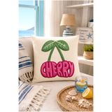 Benlisso Home Kiraz Cherry Desenli Dijital Baskılı Punch Nakış Görünümlü Dekoratif Kırlent Kılıfı 43x43 Yastık Kılıfı (1 Adet)