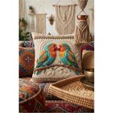 Benlisso Home Papağan Desenli Dijital Baskılı Punch Nakış Görünümlü Dekoratif Kırlent Kılıfı 43x43 Yastık Kılıfı (1 Adet)
