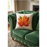 Benlisso Home Sonbahar Yaprak Desenli Dijital Baskılı Punch Nakış Görünümlü Dekoratif Kırlent Kılıfı 43x43 Yastık Kılıfı (1 Adet)