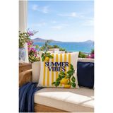Benlisso Home Summer Yaz Desenli Dijital Baskılı Punch Nakış Görünümlü Dekoratif Kırlent Kılıfı 43x43 Yastık Kılıfı (1 Adet)