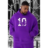 BENROMA 10 Numara Baskılı Büyük Beden Sweatshirt, Mor, 3XL