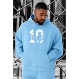 BENROMA 3 Iplik Penye 10 Numara Baskılı Büyük Beden Sweatshirt, Bebe Mavisi, M