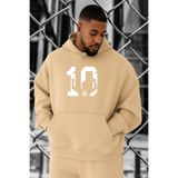 BENROMA 3 Iplik Penye 10 Numara Baskılı Büyük Beden Sweatshirt, Bej, XL