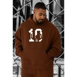 BENROMA 3 Iplik Penye 10 Numara Baskılı Büyük Beden Sweatshirt, Kahverengi, 2XL