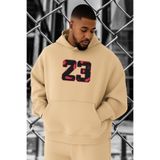 BENROMA 3 Iplik Penye 23 Baskılı Büyük Beden Sweatshirt, Bej, XL, KAPYETDMW39