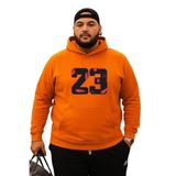 Benroma 3 İplik Penye 23 Baskılı Büyük Beden Sweatshirt KAPYETDMW66, Turuncu, L