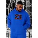 BENROMA 3 Iplik Penye 23 Baskılı Büyük Beden Sweatshirt, Saks Mavisi, L, KAPYETDMW39