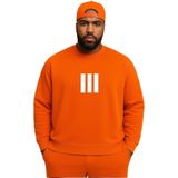BENROMA 3 Iplik Penye 3 Çizgi Baskılı Büyük Beden Unisex Sweatshirt, Turuncu, M