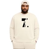 BENROMA 3 Iplik Penye 7 Baskılı Büyük Beden Unisex Sweatshirt, Beyaz, 2XL