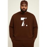BENROMA 3 Iplik Penye 7 Baskılı Büyük Beden Unisex Sweatshirt, Kahverengi, 4XL