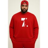 BENROMA 3 Iplik Penye 7 Baskılı Büyük Beden Unisex Sweatshirt, Kırmızı, 3XL