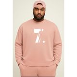 BENROMA 3 Iplik Penye 7 Baskılı Büyük Beden Unisex Sweatshirt, Pembe, M