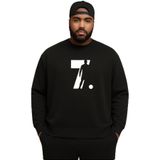 BENROMA 3 Iplik Penye 7 Baskılı Büyük Beden Unisex Sweatshirt, Siyah, 3XL