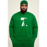 BENROMA 3 Iplik Penye 7 Baskılı Büyük Beden Unisex Sweatshirt, Yeşil, 2XL