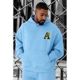 BENROMA 3 Iplik Penye A Baskılı Büyük Beden Sweatshirt, Bebe Mavisi, M