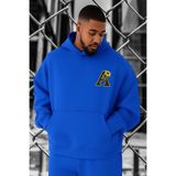 BENROMA 3 Iplik Penye A Baskılı Büyük Beden Sweatshirt, Saks Mavisi, M