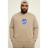 BENROMA 3 Iplik Penye Al Hilal Baskılı Büyük Beden Unisex Sweatshirt, Bej, 4XL