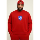 BENROMA 3 Iplik Penye Al Hilal Baskılı Büyük Beden Unisex Sweatshirt, Kırmızı, 2XL