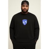 BENROMA 3 Iplik Penye Al Hilal Baskılı Büyük Beden Unisex Sweatshirt, Siyah, 2XL
