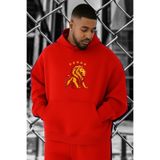 BENROMA 3 Iplik Penye Aslan Baskılı Büyük Beden Sweatshirt, Kirmizi, 4XL