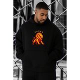 BENROMA 3 Iplik Penye Aslan Baskılı Büyük Beden Sweatshirt, Siyah, S