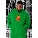 BENROMA 3 Iplik Penye Aslan Baskılı Büyük Beden Sweatshirt, Yeşil, 4XL