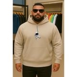 BENROMA 3 Iplik Penye Astronot Baskılı Büyük Beden Sweatshirt, Bej, 4XL