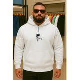 BENROMA 3 Iplik Penye Astronot Baskılı Büyük Beden Sweatshirt, Beyaz, XL