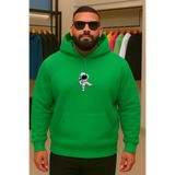 BENROMA 3 Iplik Penye Astronot Baskılı Büyük Beden Sweatshirt, Yeşil, 4XL