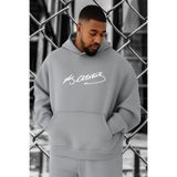 BENROMA 3 Iplik Penye Atatürk Imza Baskılı Büyük Beden Sweatshirt, Gri, S