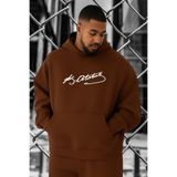 BENROMA 3 Iplik Penye Atatürk Imza Baskılı Büyük Beden Sweatshirt, Kahverengi, 2XL