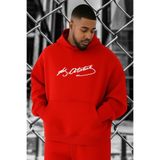 BENROMA 3 Iplik Penye Atatürk Imza Baskılı Büyük Beden Sweatshirt, Kirmizi, 5XL