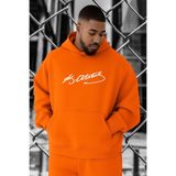 BENROMA 3 Iplik Penye Atatürk Imza Baskılı Büyük Beden Sweatshirt, Turuncu, XL