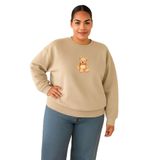 BENROMA 3 Iplik Penye Ayıcık Baskılı Büyük Beden Unisex Sweatshirt, Bej, 3XL