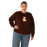 BENROMA 3 Iplik Penye Ayıcık Baskılı Büyük Beden Unisex Sweatshirt, Kahverengi, S