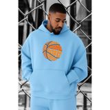 BENROMA 3 Iplik Penye Basketbol Baskılı Büyük Beden Sweatshirt, Bebe Mavisi, XL, KAPYETDMW27