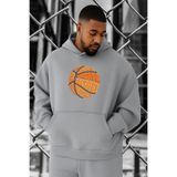 BENROMA 3 Iplik Penye Basketbol Baskılı Büyük Beden Sweatshirt, Gri, L, KAPYETDMW27