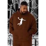 BENROMA 3 İplik Penye Basketbol Baskılı Büyük Beden Sweatshırt,Kahverengi 4XL KAPYETDMW46