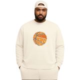 BENROMA 3 Iplik Penye Basketbol Topu Baskılı Büyük Beden Unisex Sweatshirt, Beyaz, 4XL