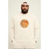 BENROMA 3 Iplik Penye Basketbol Topu Baskılı Büyük Beden Unisex Sweatshirt, Beyaz, 5XL