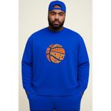BENROMA 3 Iplik Penye Basketbol Topu Baskılı Büyük Beden Unisex Sweatshirt, Saks Mavisi, 3XL