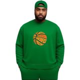 BENROMA 3 Iplik Penye Basketbol Topu Baskılı Büyük Beden Unisex Sweatshirt, Yeşil, S