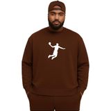 BENROMA 3 Iplik Penye Basketbolcu Baskılı Büyük Beden Unisex Sweatshirt, Kahverengi, 2XL