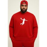 BENROMA 3 Iplik Penye Basketbolcu Baskılı Büyük Beden Unisex Sweatshirt, Kırmızı, 4XL