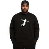 BENROMA 3 Iplik Penye Basketbolcu Baskılı Büyük Beden Unisex Sweatshirt, Siyah, L