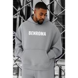 BENROMA 3 Iplik Penye Baskılı Büyük Beden Sweatshirt, Gri, 2XL