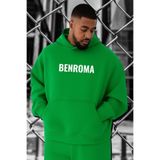 BENROMA 3 Iplik Penye Baskılı Büyük Beden Sweatshirt, Yeşil, XL
