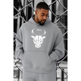 BENROMA 3 Iplik Penye Boga Chicago Baskılı Büyük Beden Sweatshirt, Gri, 5XL